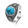 S925 Silver Oval Natural Turquoise Ring for Men and Women