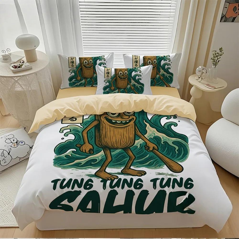 ai Italian Brainrot Tung Tung Sahur Bedding Set Duvet Cover Set 2/3pcs For Boys girls Adult Bedroom Decoration Single Twin Full