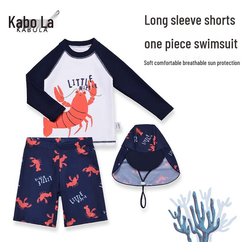 

Комплект из трех предметов для плавания для мальчиков: Быстросохнущая защита от солнца с UPF с длинным и коротким рукавом для детей 120 (Height 110cm, up to 38 Jin)