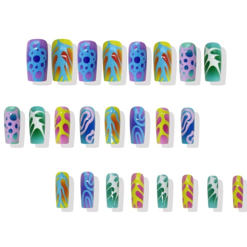 Square Press On Nail French Tips Fake Nail Full Cover False Nail with Design Artificial Acrylic Nail Stick On Nail