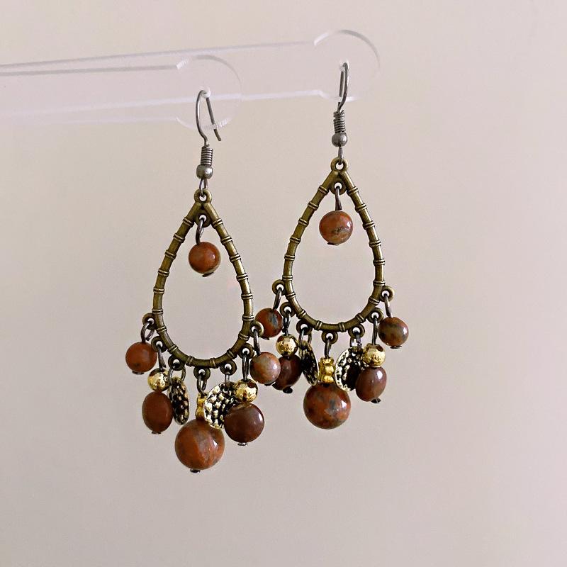 Ethnic Style Triangle Flowing Water Earrings, High-end Earrings, Niche Antique Style, Personalized Creative Design Earrings