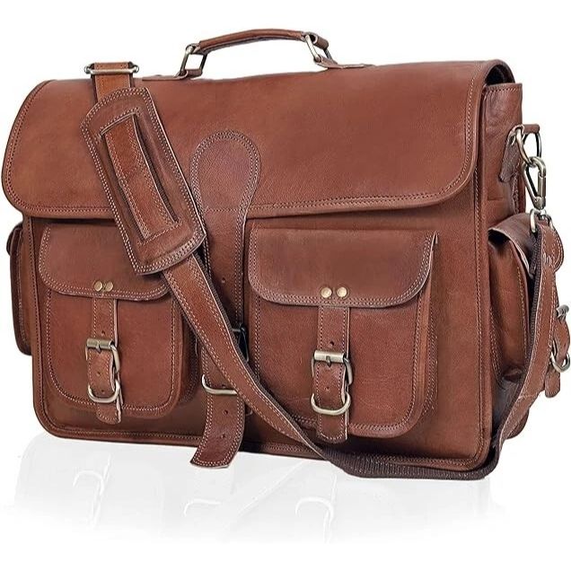 Bag Leather Genuine Shoulder Messenger Men's Vintage Laptop Men Briefcase Brown