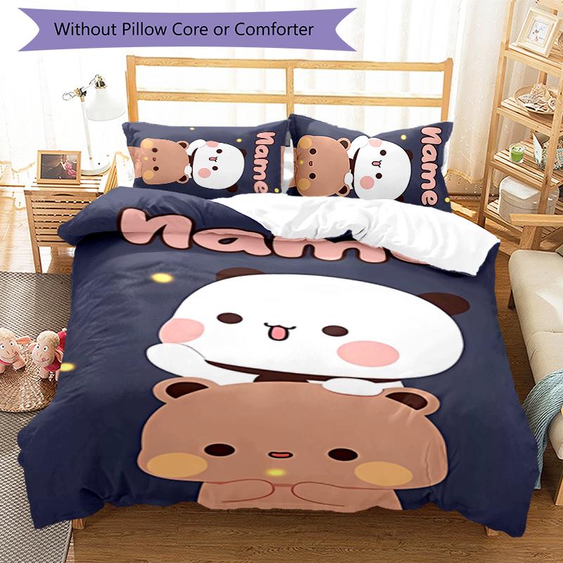 3pcs Custom Name Bubu and Dudu Bedding Set Duvet Cover Closure Includes 1 Duvet Cover & 2 Pillowcases for All Seasons Bedroom Decor