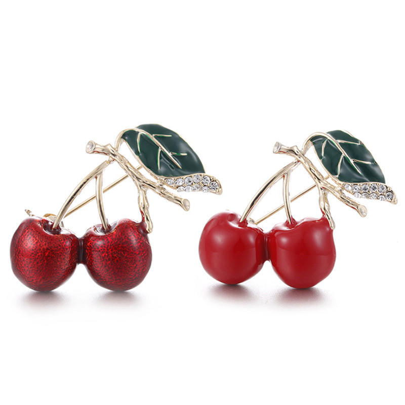 Red Enamel Cherry Metal Brooch Pins Button Brooches Sweater Clip Jewelry