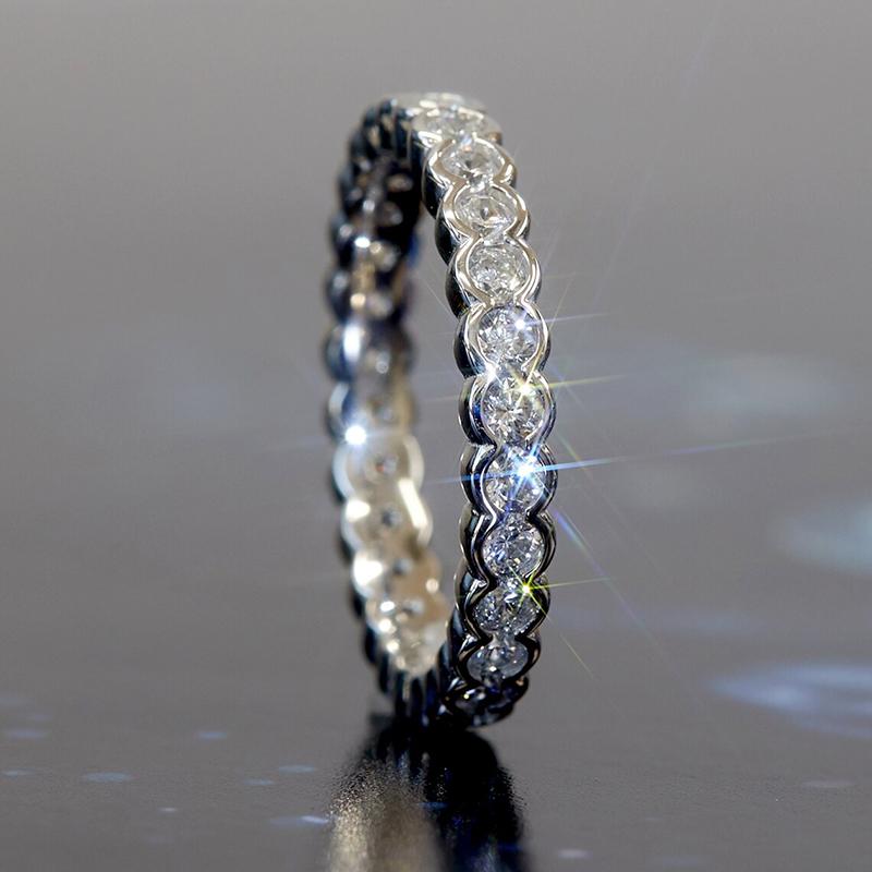 Huitan Women Eternity Promise Rings with Round Cubic Zirconia Luxury Low-key Wedding Band Accessories Timeless Classic Jewelry