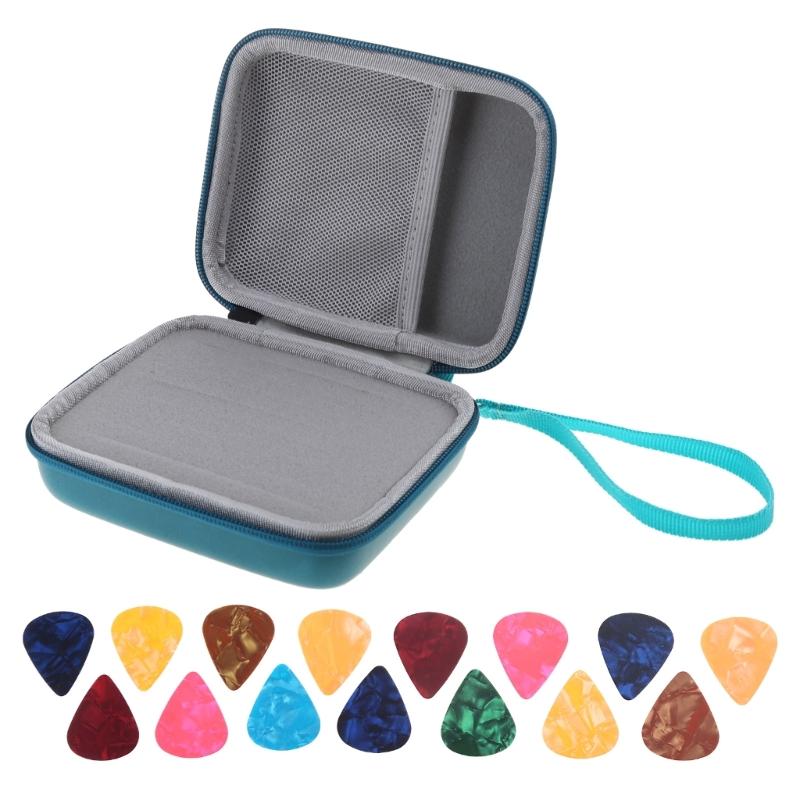 Guitar Pick Holder Case Guitar Accessory Storage Pouch with 15Free Guitar Picks Portable Zipper Guitar Picks Storage Box