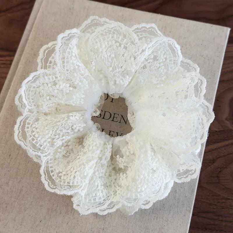 Retro Lace Flower Edging Multilayer Hair Scrunchies Womens Romance Headbands Girls Sweet Head Rope Female Fashion Party Hair Tie