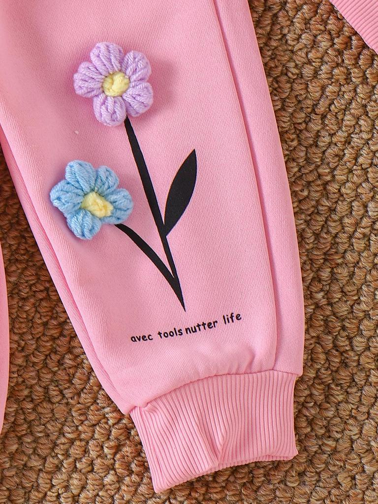 Vinröd Huvtröja med Långa Ärmar och Byxset för Flickor - Europeisk & Amerikansk Stil