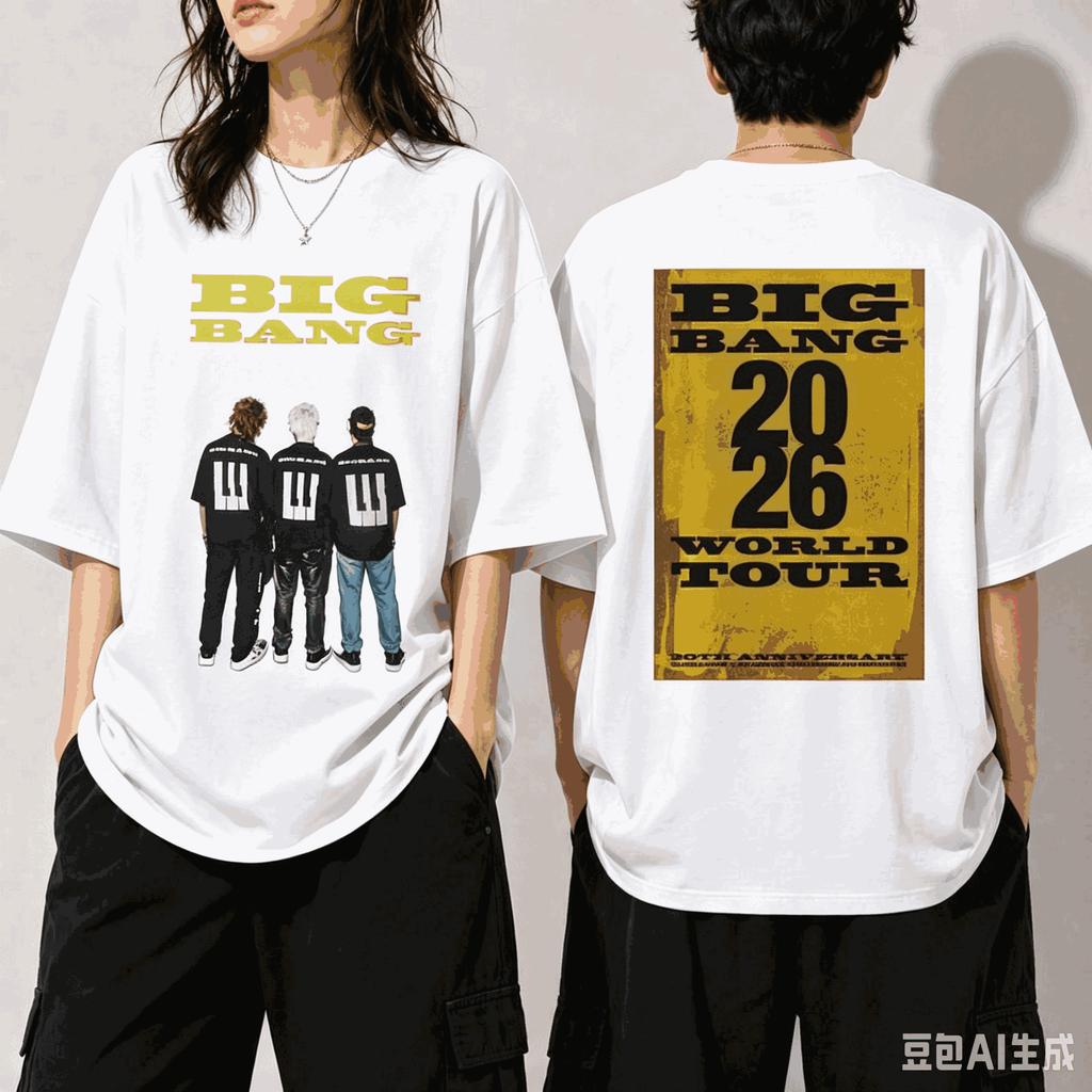 Vendita Calda BIGBANG 2026 World Tour Maglietta Double-Sided Y2K Uomo Donna Moda T-shirt Trendy Grafica Vintage Retro Maglietta Oversize