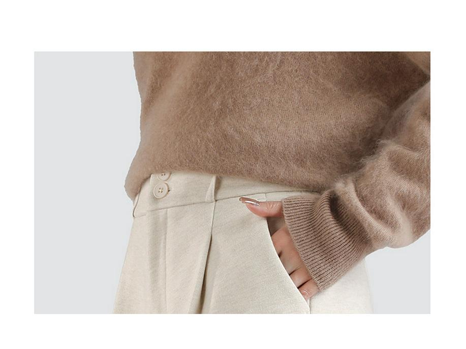 Women's Spring Style High-Waisted Oatmeal Wool Wide-Leg Fleece-Lined Pants