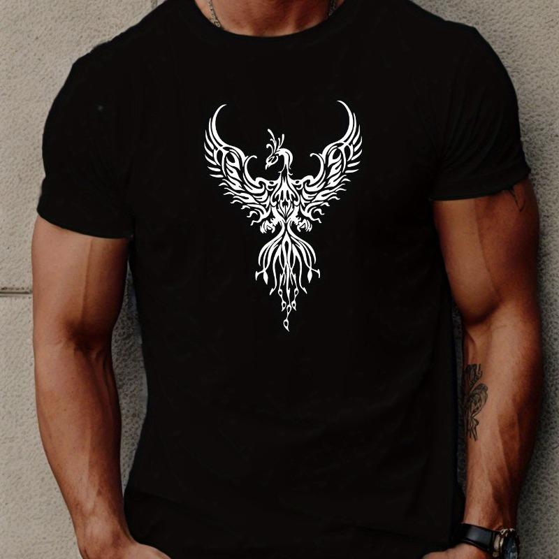 European sizes Men s Phoenix Graphic Tee - Casual Short Sleeve, Summer T-Shirt with Geometric Design S чёрный