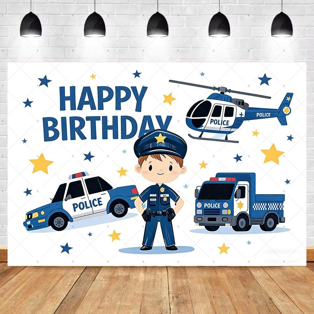 Cartoon Police Backdrop Police Station Car Background Banner Kid Birthday Party Decoration Baby Shower Supplies Photography Prop