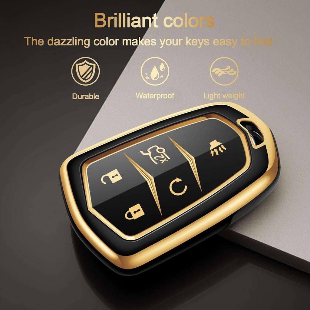 for Cadillac Key Fob Cover 5 Buttons Car Key Case fits Cadi ATS CT6 CTS ELR SRX XTS XT4 XT5 XT6 2025 2024
