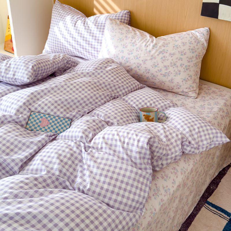 Ins Korean Style Pink Plaid Bedding Set 2025 New No Filling Warm Twin Full Queen Size Girls Bed Sheet Set With Pillowcases