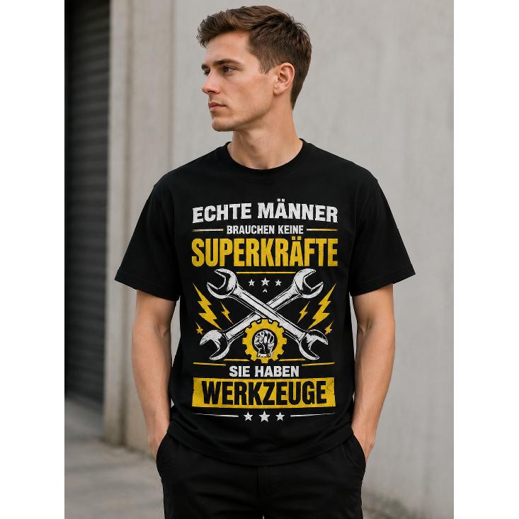 Men's Black Short-sleeve Crewneck Tee with Bold German Mechanic Slogan and Crossed Wrenches Graphic, Soft Cotton Feel, Perfect for DIY Enthusiasts or