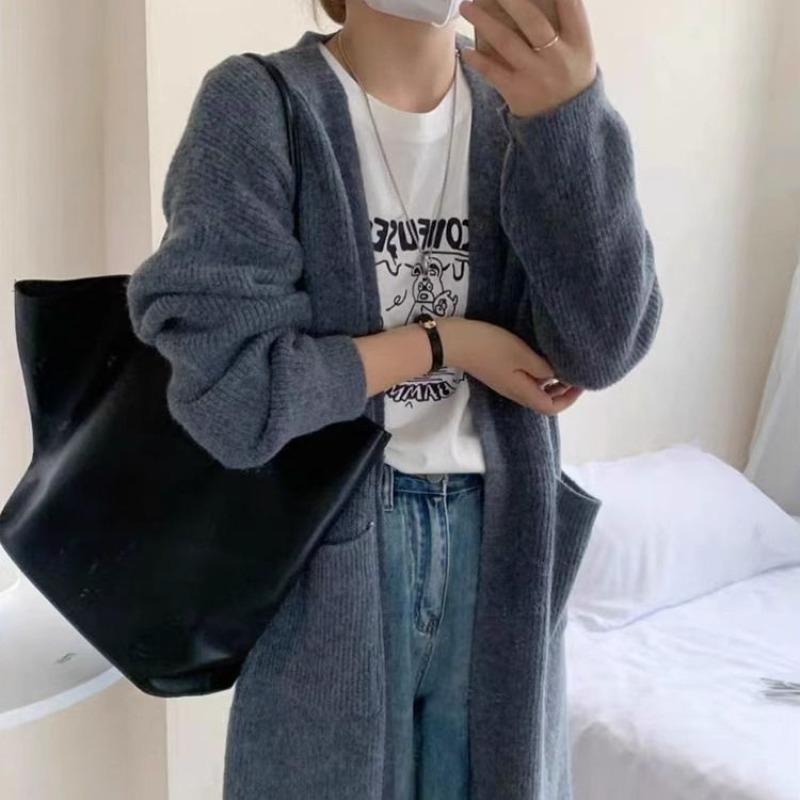 New Loose and Lazy Style Casual Versatile Knitted Cardigan Women's Autumn Medium and Long Outer Sweater Jacket
