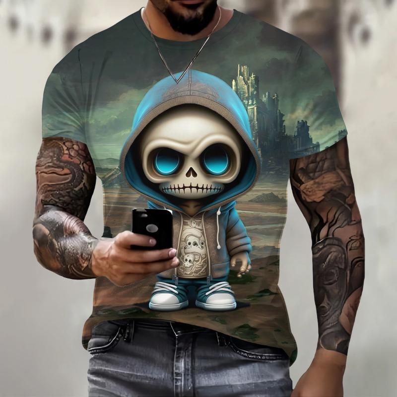 Men's Cute Skull Pattern T-shirt 3D Printed Short Sleeve T-shirt Summer Fashion Street Leisure Sports Men Shirt