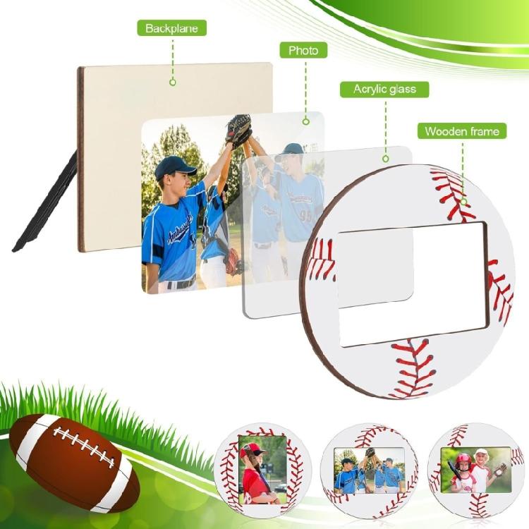 2Pcs Sports Themed Wood Photo Frames Baseball Soccer Desktop Display Pictures Holders for Team Memories and Gifting