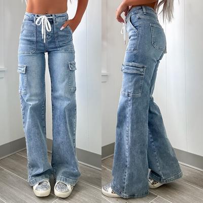 Crew Jeans Dámské ležérní šněrovací funkční pracovní kalhoty s mnoha kapsami