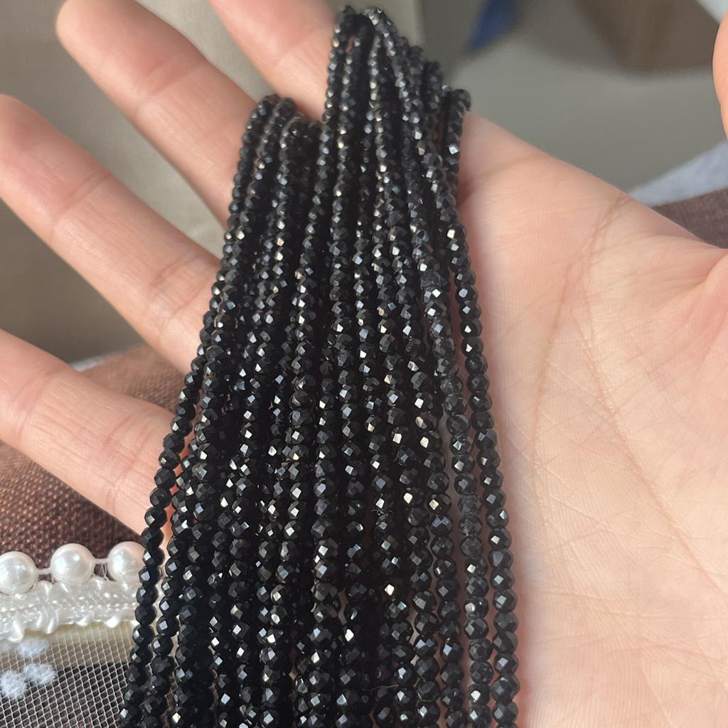 5String, Natural Stone Spinel Beads, Boho Black Loose Spacer Beads, 2mm, 3mm for DIY Necklace, Bracelet, Anklet Accessories Crafts, Beading 38cm