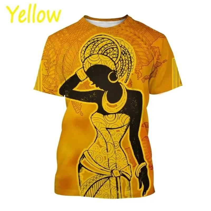 Summer Round Neck African Style Ethnic Woman Graphic 3D Print Top Fashionable Casual Short Sleeved Women's T-shirts