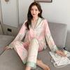 Conjunto de pijama de dos piezas para mujer, cárdigan para el hogar, estampado floral, manga larga, ropa interior elegante, ropa de dormir sexy para mujer