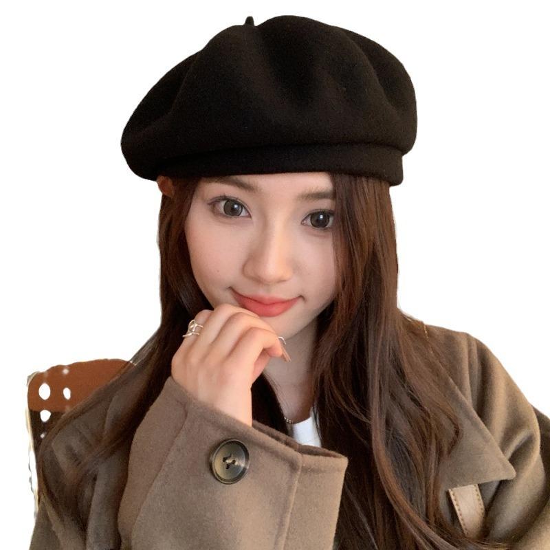 New autumn and winter light board versatile pure wool hat wool knitted hat rabbit plush beret painter bud hat