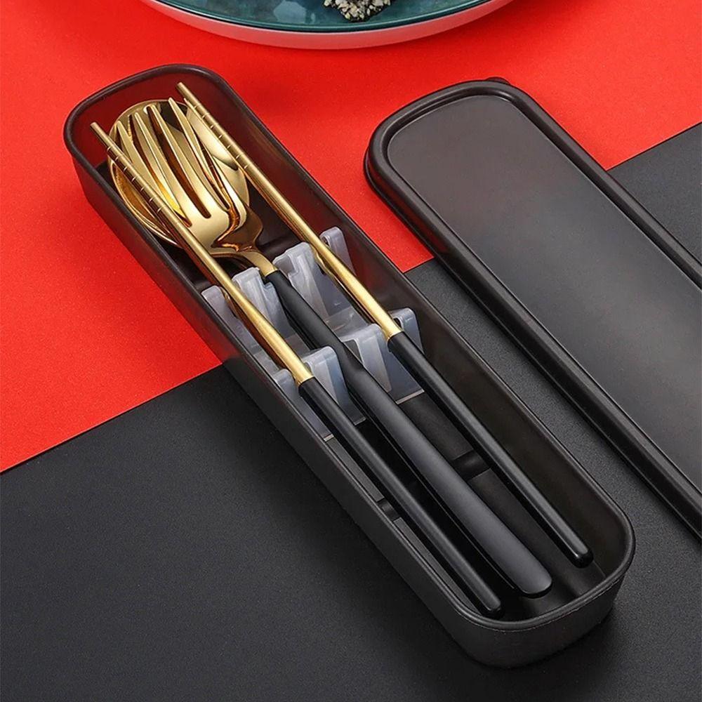 Silver/Gold Color Forks and Spoon Chopsticks Set Stainless Steel Travel Flatware  Picnic