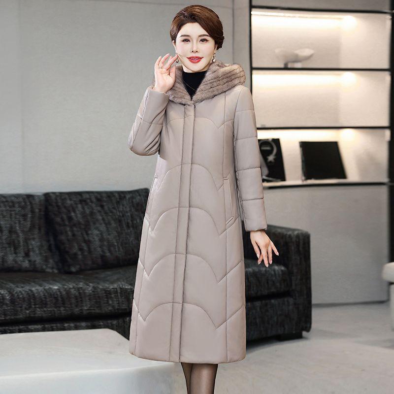 Winter Genuine Leather Jacket  Windproof Long Sheepskin Coat Slim Hooded Alpaca Overcoat