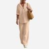 2023 Euro-American Women's Two-Piece: Lapel Long-Sleeved Shirt & Wide-Leg Pants Suit for Spring and Autumn.