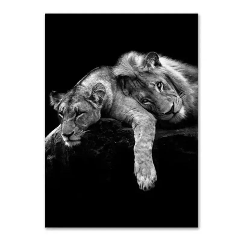 Animal Family Poster Lion Family Print Black and White Canvas Wall Art Modern Painting Picture Decor for Bedroom Wall Art Gift
