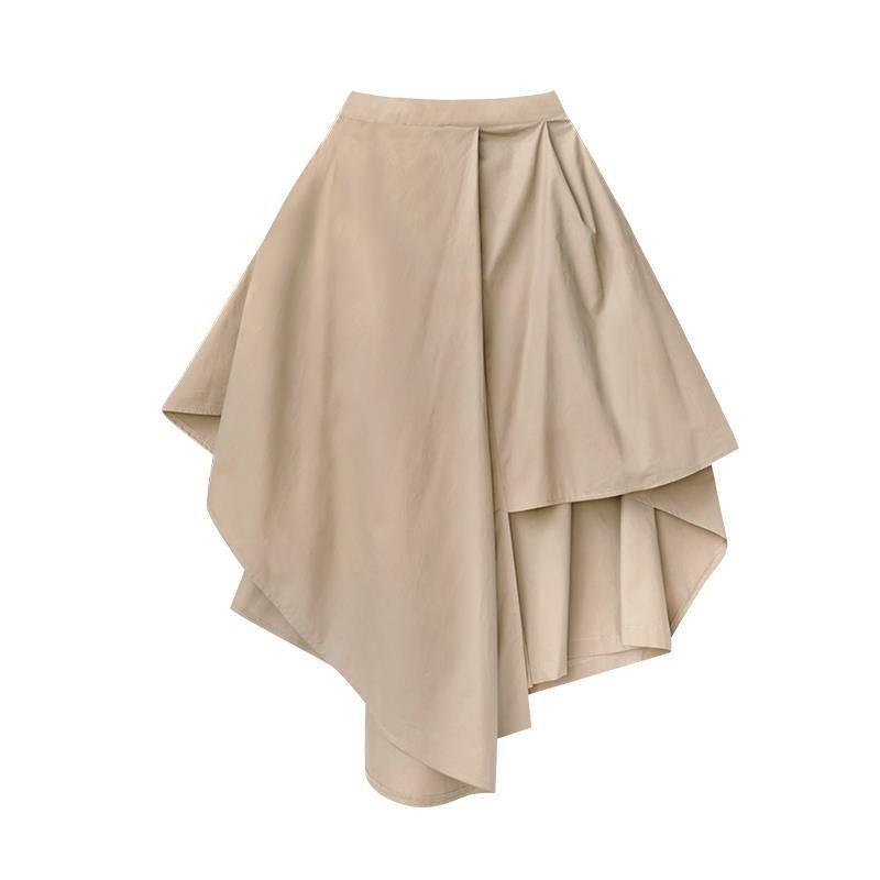 Women's High Waist Black Fishtail Midi Skirt - Irregular Swing, Japanese Style for Spring & Autumn
