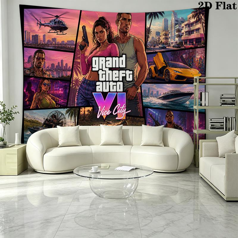 GTA Game Wall Tapestry Aesthetic Wall Hanging Printed Fabric Blanket Decorative Tapestries for Bedroom Living Room Home Decor