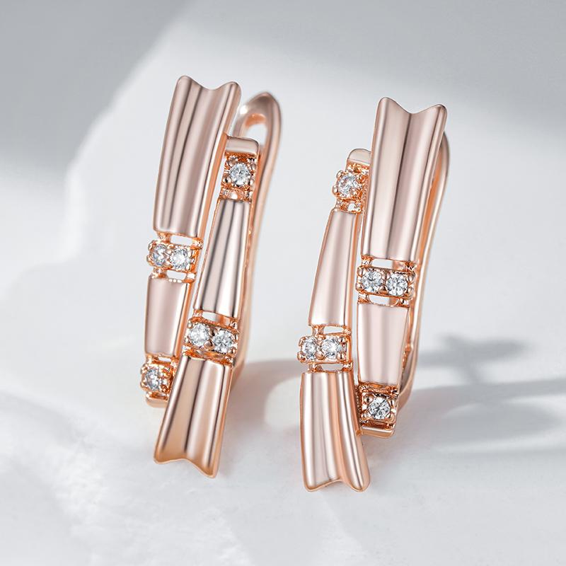Couleur Or Rose Ethnique Boucles d'Oreilles Pendantes Mariée Mode Femme Géométrie Zircon Naturel Accessoires Quotidien Bijoux Fins