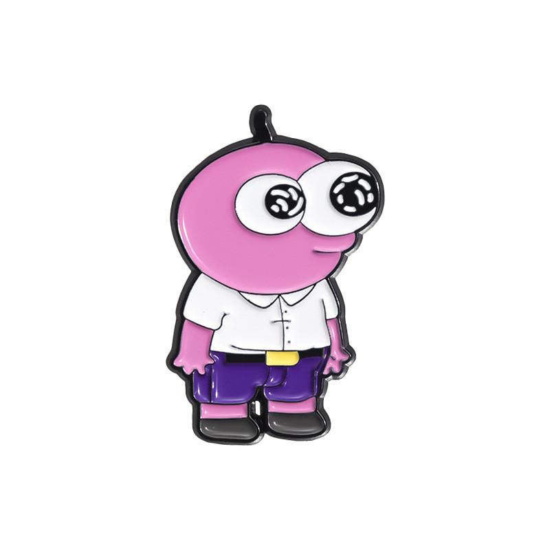 Pink Cartoon Stylish Character Brooch Featuring Big Eyes Fashionable Metal Accessory Pin