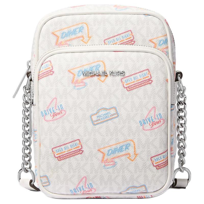 MICHAEL KORS Jet Set Printed Signature Logo Coated Canvas Crossbody Bag Medium Women s White белый