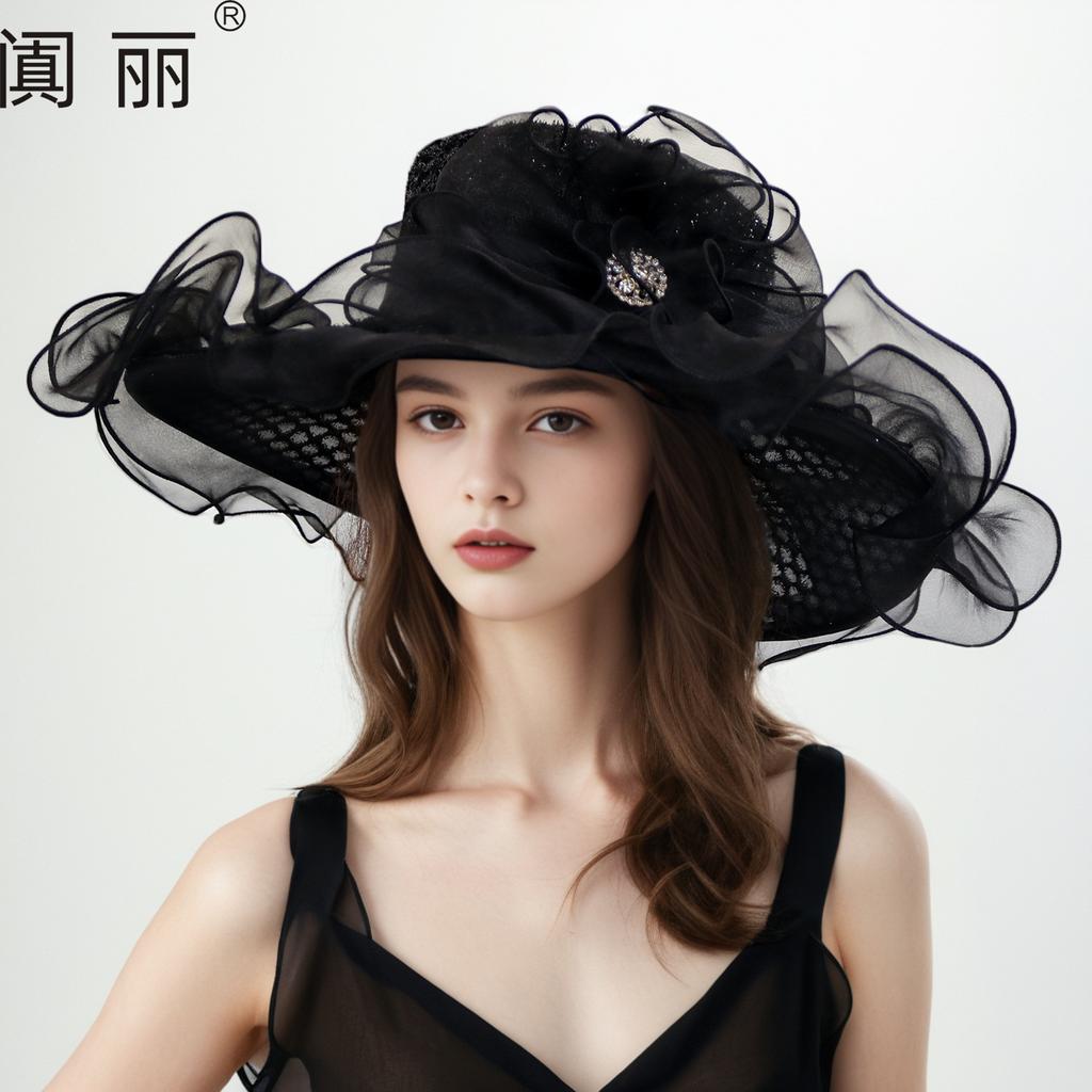 Sunscreen Hat Women Organza Solid Color Big Flower Visor Hat British Lady Elegant Temperament Sun Hat