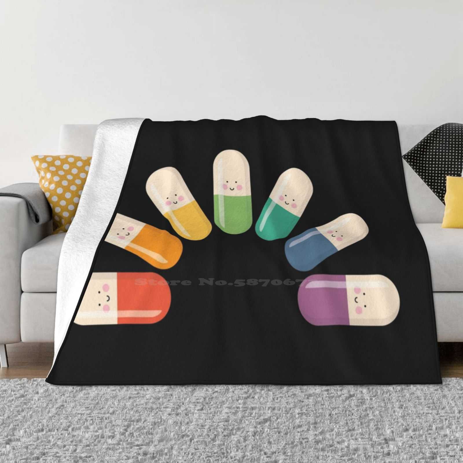 

Happy Rainbow Capsule Pills Latest Super Soft Warm Light Thin Blanket Medication Eenig Nurse Doctor Medical School Hospital 30x40in
