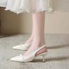 Pointed White with Skirt High Heels French Sexy Back Empty Strap Stiletto Professional Single Shoes Bag Head Sandals