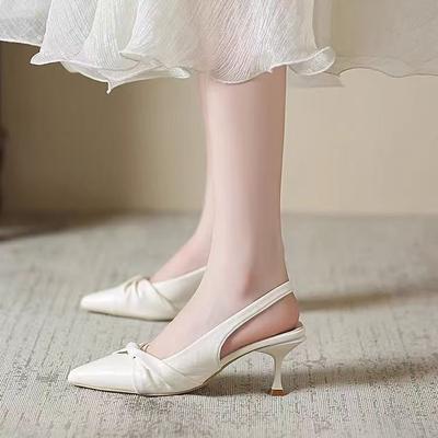 Pointed White with Skirt High Heels French Sexy Back Empty Strap Stiletto Professional Single Shoes Bag Head Sandals