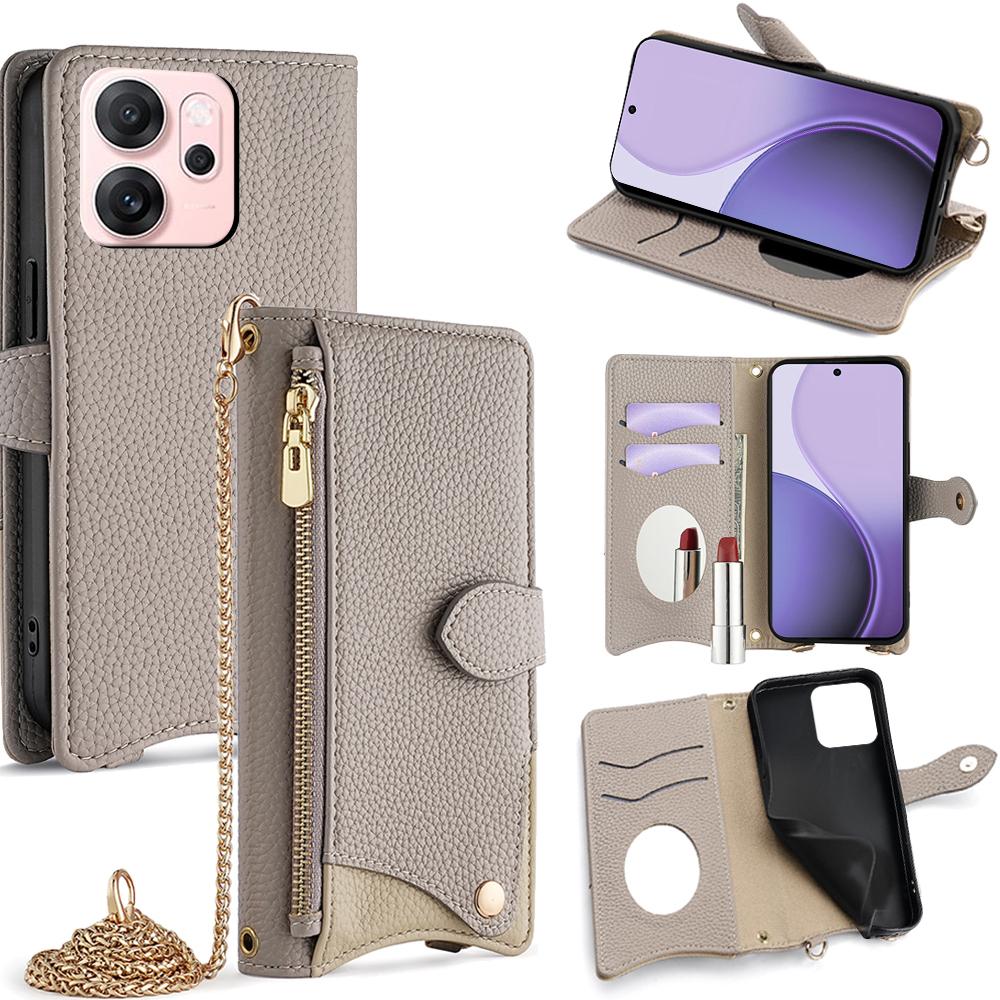 For Oppo Reno14 F 5G Leather Case Wallet Stand Cover Irregular Tail Style with Chain Strap