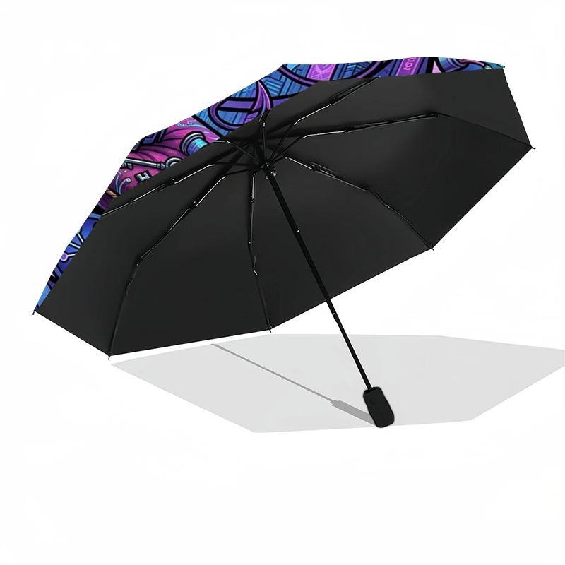Cybernetic Fantasy Realm pattern umbrella, portable and foldable design, 8 ribs, a casual accessory for Halloween, Christmas, and birthday gifts.