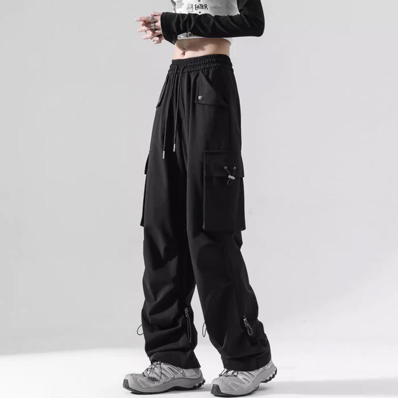 Women's Street Hipster Hip Hop Solid Colour Trousers Workwear Multi-Pocket Straight Leg Pants