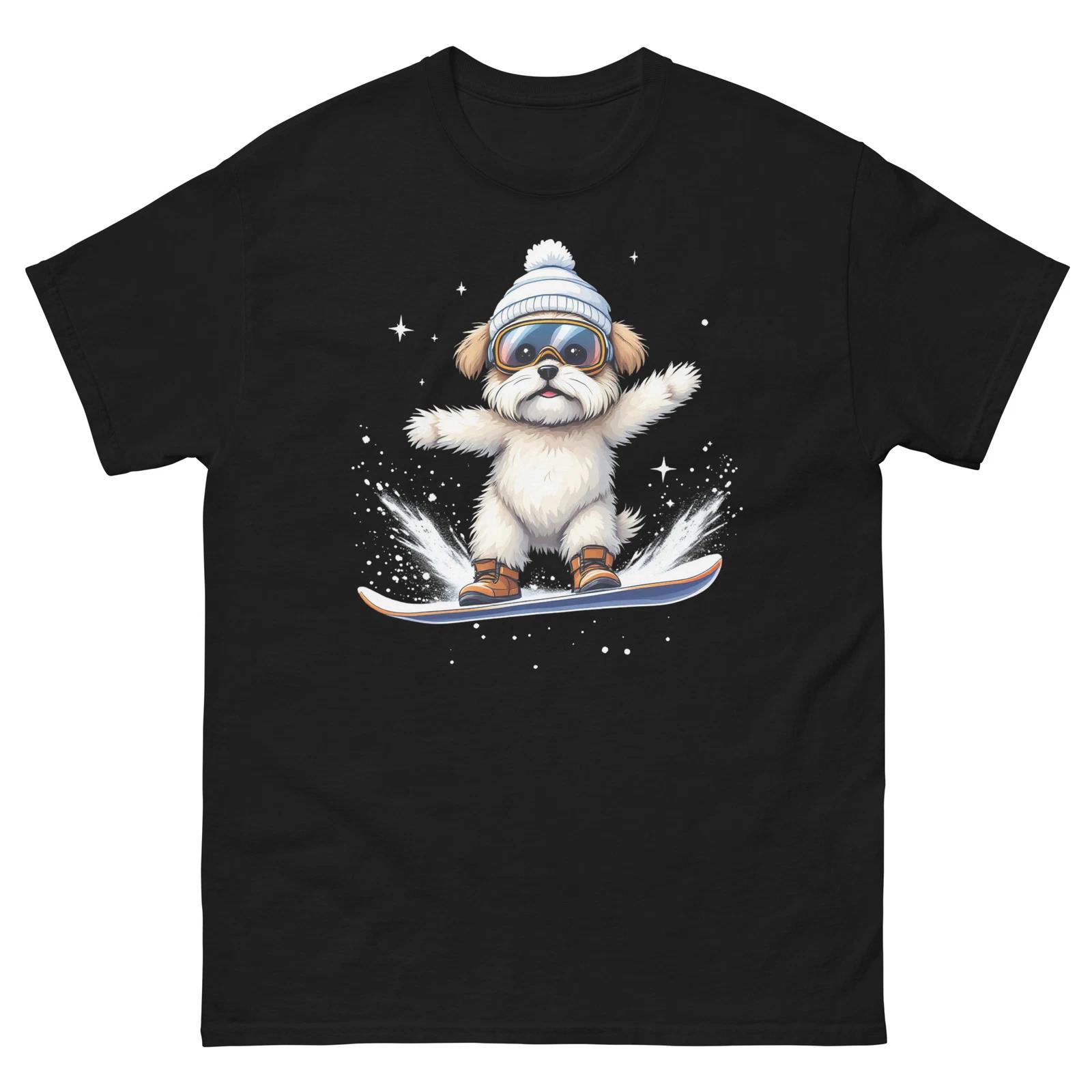 Shih Tzu Dog Snowboarding Fun Snowboard Design T-Shirt 2XL