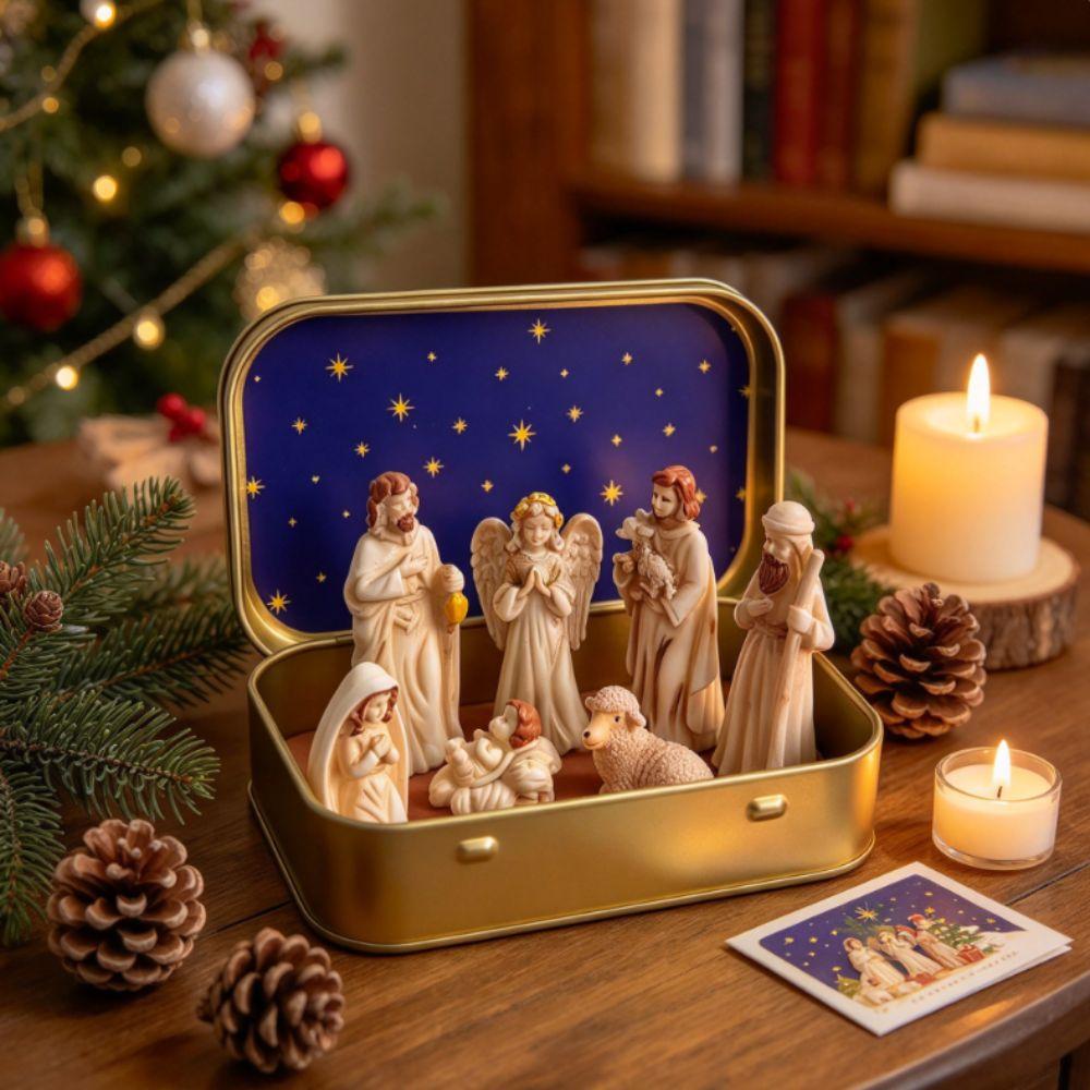 Hand Painted Nativity Manger Scene Kit Holy Family Pocket Nativity Figurine Set Table Decor