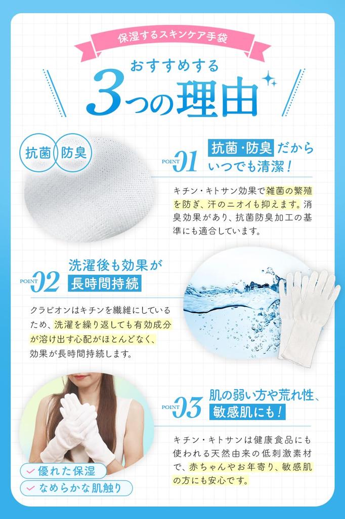 Moisturizing Gloves for Hand Made in Cotton Gloves with Clavion x Moisture Sleep Moisturizing Hand Care x 4 Dermatologist-approved Conditions, Japan,