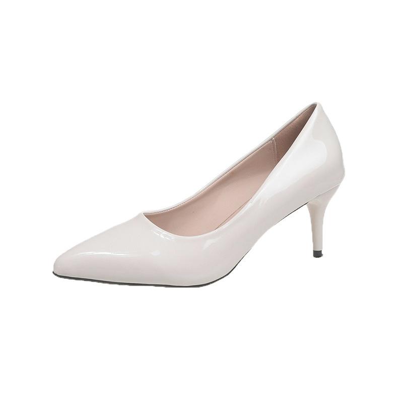 

Туфли на шпильке с острым носком, женские, 2025, новые, сексуальные, универсальные, для девушек, из глянцевой лакированной кожи, одинарные туфли 43 бежевый