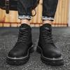 Men High Top Boots Fashion Casual Women Leather Lace Up Ankle Boot Non Slip Hiking Boots for Men Motorcycle Booties Botas Hombre