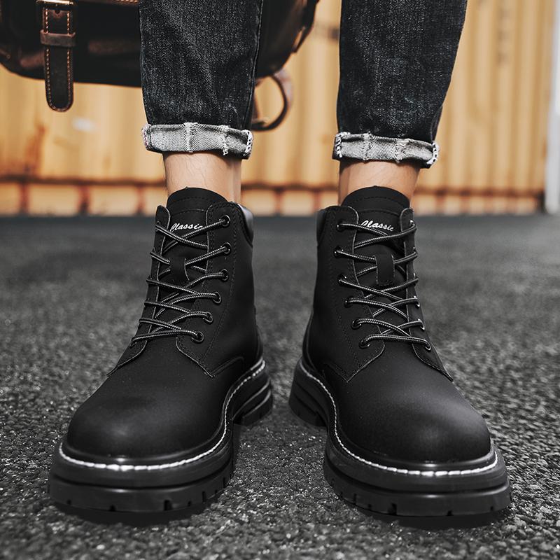 Men High Top Boots Fashion Casual Women Leather Lace Up Ankle Boot Non Slip Hiking Boots for Men Motorcycle Booties Botas Hombre