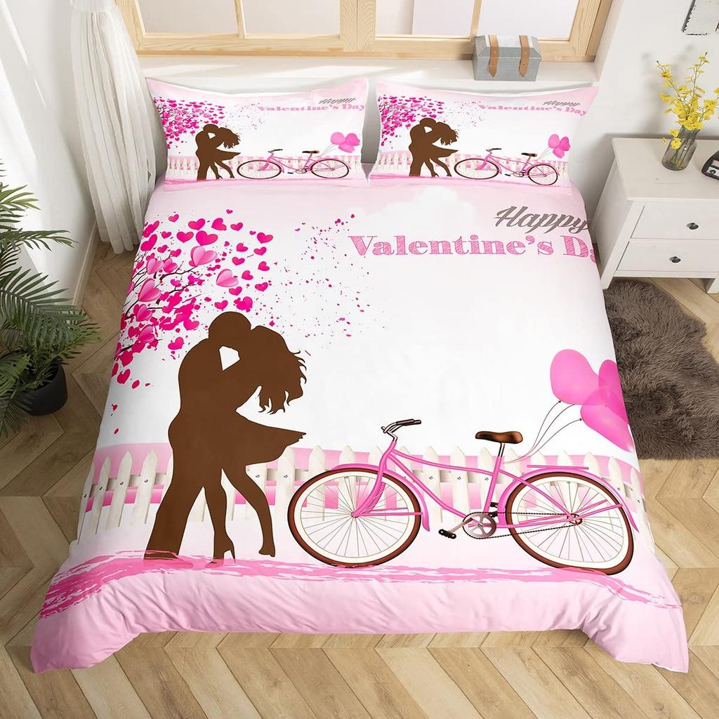 Valentýnský povlak na přikrývku King Queen Romantický trpaslík Polyesterový povlak na přikrývku Červené srdce Balón Ložní souprava Pro milence Páry